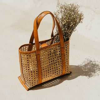 Magnolia Handmade Cane Woven And Leather Tote